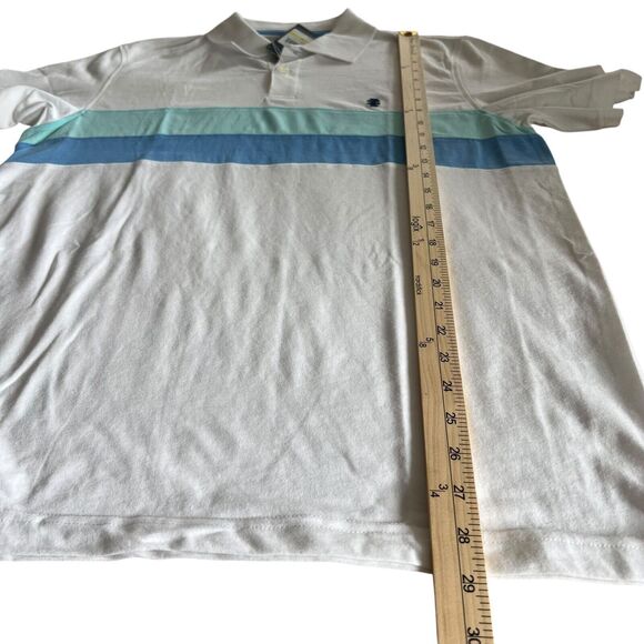 IZOD Men's Polo Shirt Size Medium Performance Stretch Blue Striped Colorblock - Picture 5 of 7